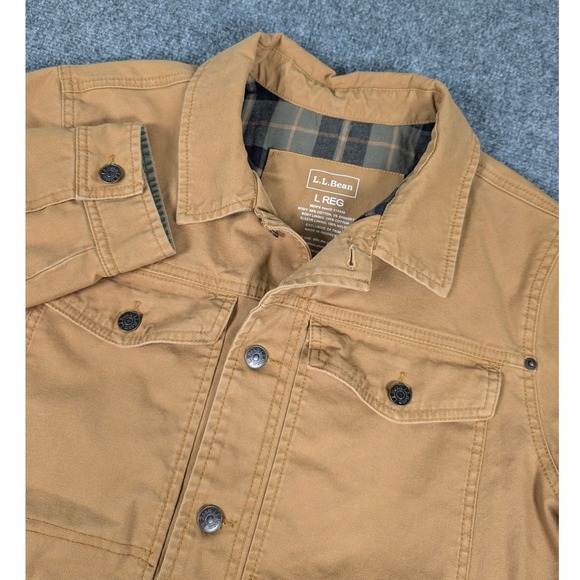 L.L. Bean Other - LL Bean Mens Field Jacket L Regular Saddle Tan Canvas Plaid Lined 515959